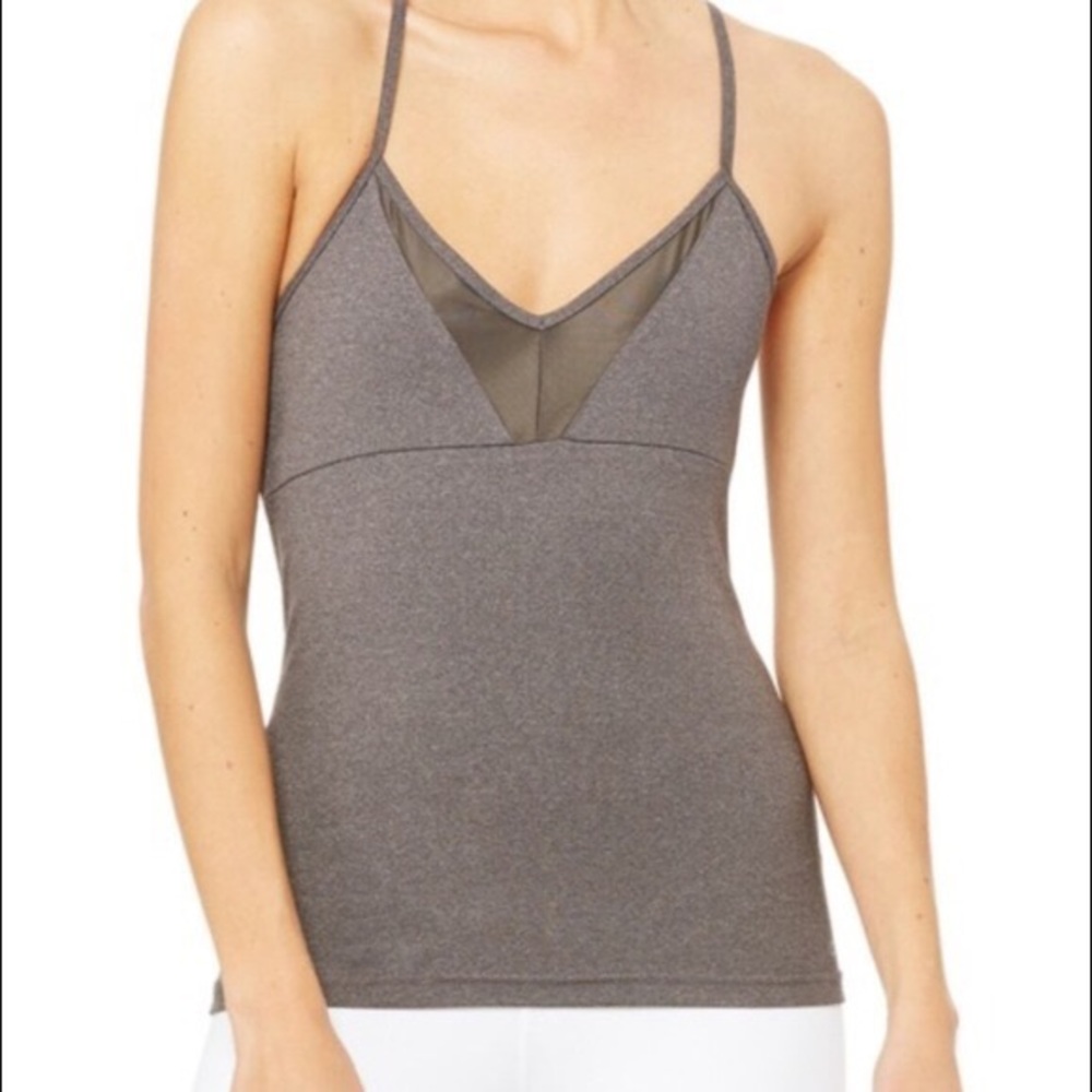 Alo Yoga v neck crossback bra tank top, grey XS